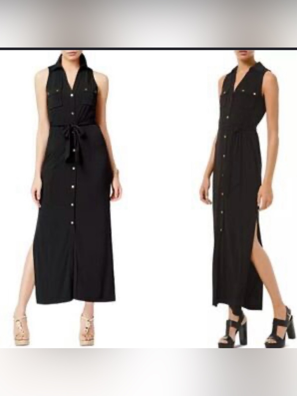 NWT💥Michael Kors Sleeveless Black Button-Front Maxi Dress